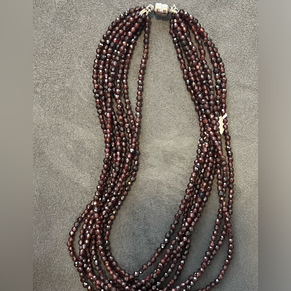 Sterling 8 strand garnet necklace - Picture 1 of 5